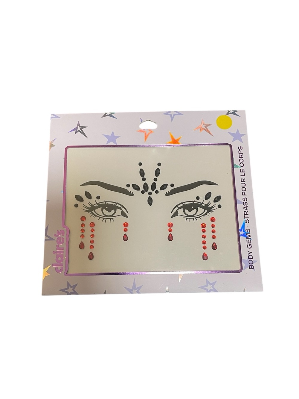 🤑5/$25 Claire's Black and Red Face Gem Stickers - Festival Eye Jewels